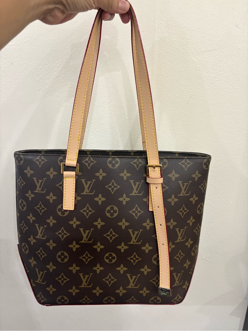 & Other Stories Brown Monogram Canvas Tote with Natural Leather Straps